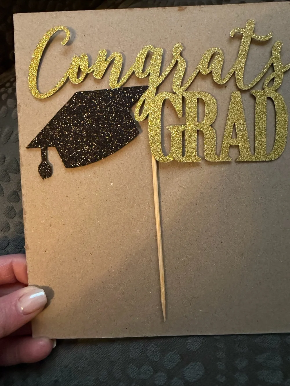 Congrats Grad Cake Topper, Graduation Party (Black/Gold 6.6inch)